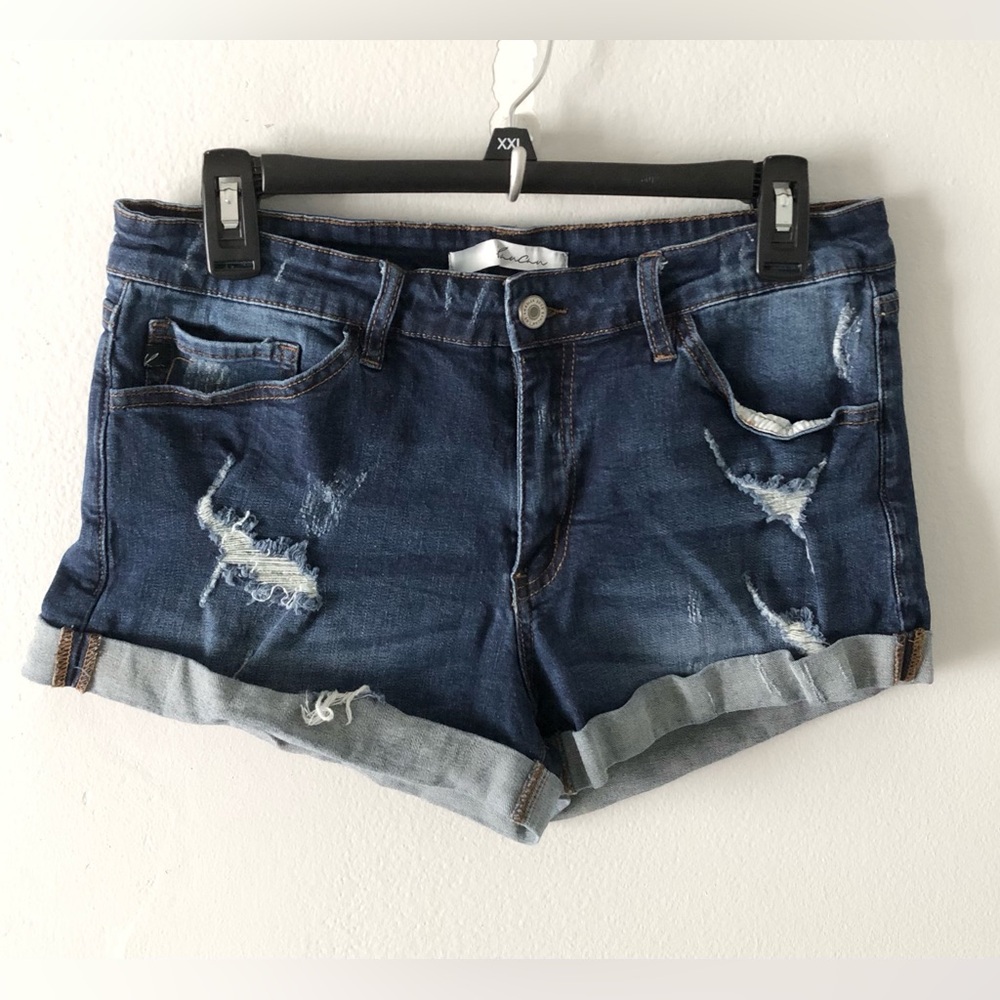KanCan Blue Distressed Cuffed Denim Stretch Shorts 13/30